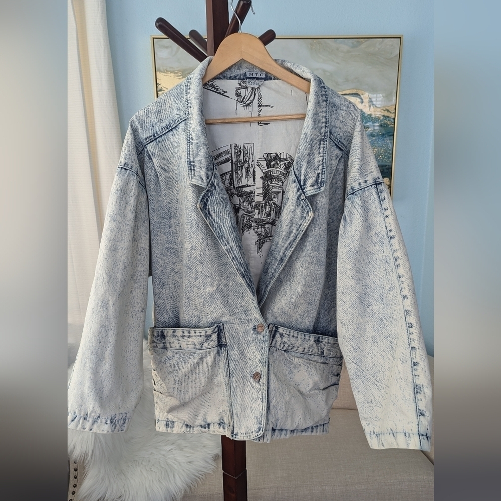 M.T.C Vintage 80's Women's Acid Wash Oversized Jean Long Jacket Size L